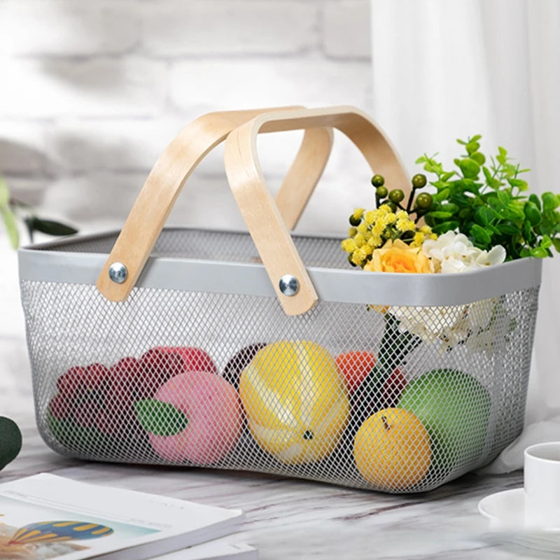 Cesta de Frutas em Malha de Metal com Alça Dupla Decorelle