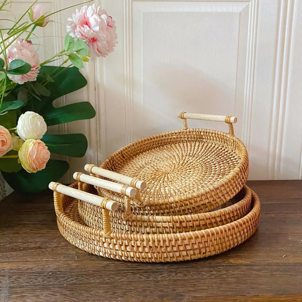 Bandeja Redonda de Rattan Elegance Decorelle