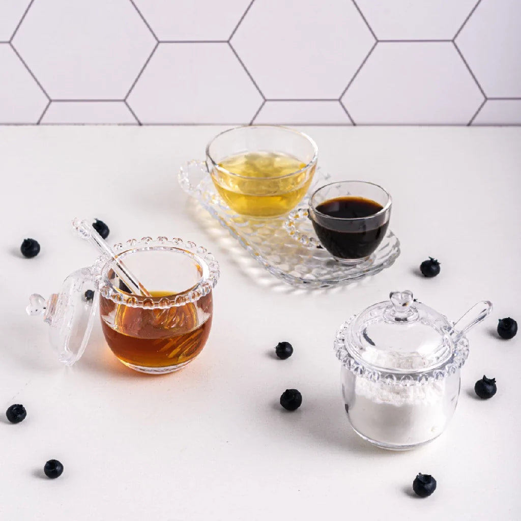 Açucareiro de Cristal 200ml – Design Coração com Tampa e Colher Transparente - Decorelle