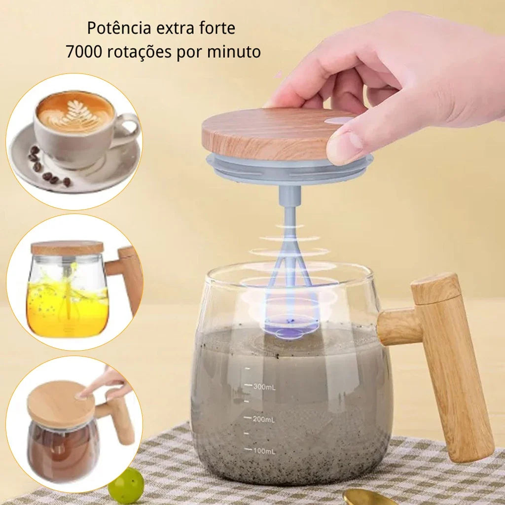 Caneca Elétrica de Mistura Automática Com Cabo De Madeira 400ml - Decorelle