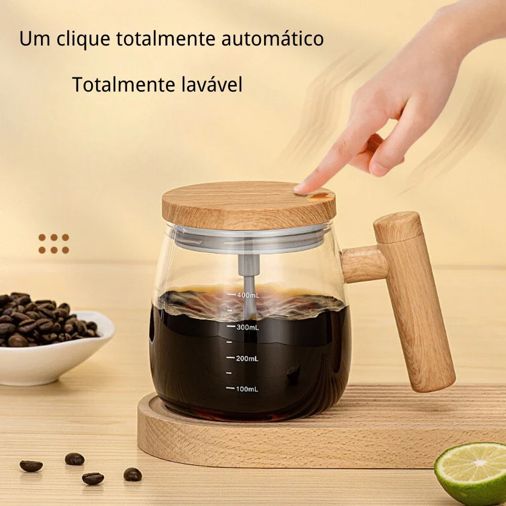 Caneca Elétrica de Mistura Automática Com Cabo De Madeira 400ml - Decorelle