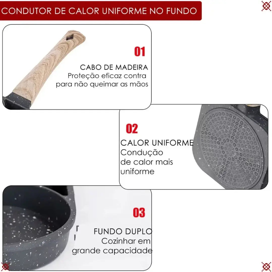 Frigideira Multifuncional 4 em 1 Antiaderente com Alça de Madeira - Decorelle