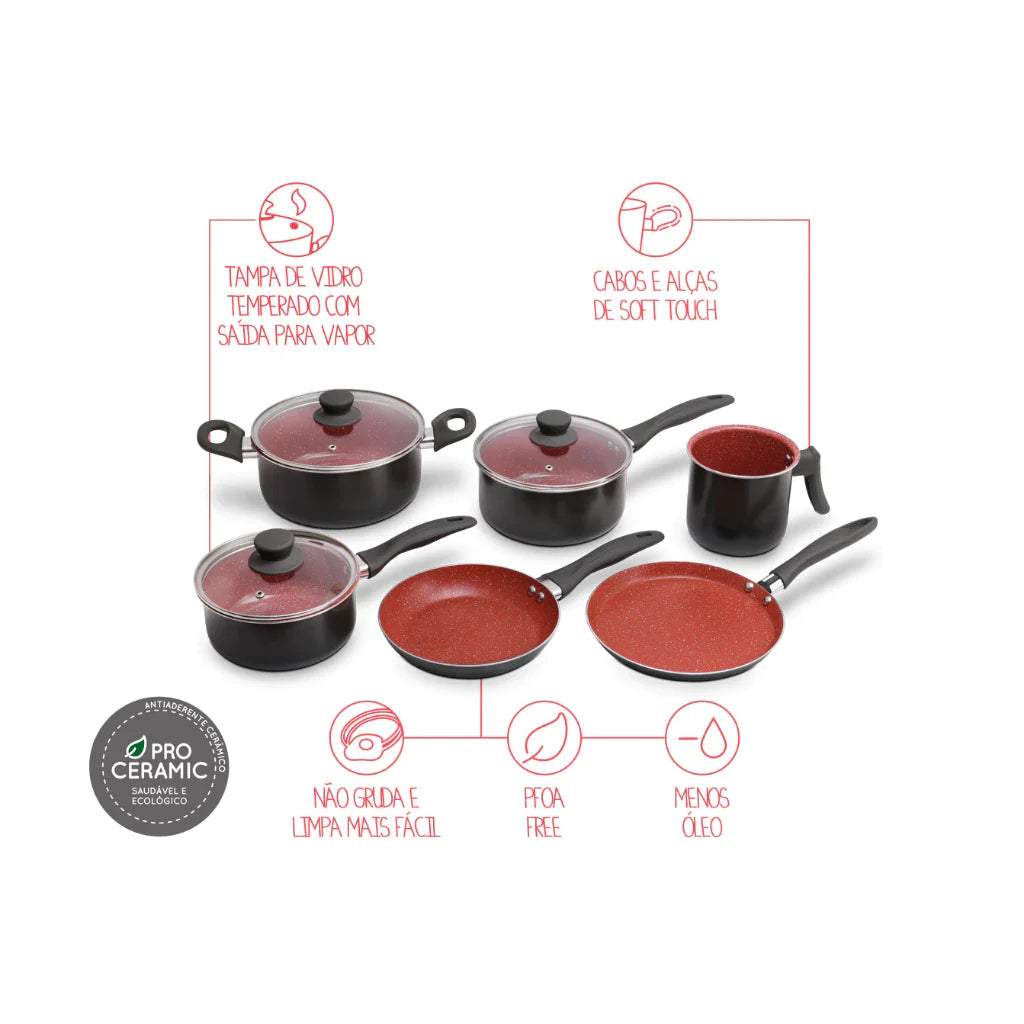 Jogo de Panelas Brinox Ceramic Life Easy - 6 Peças Antiaderente Cerâmico - Decorelle