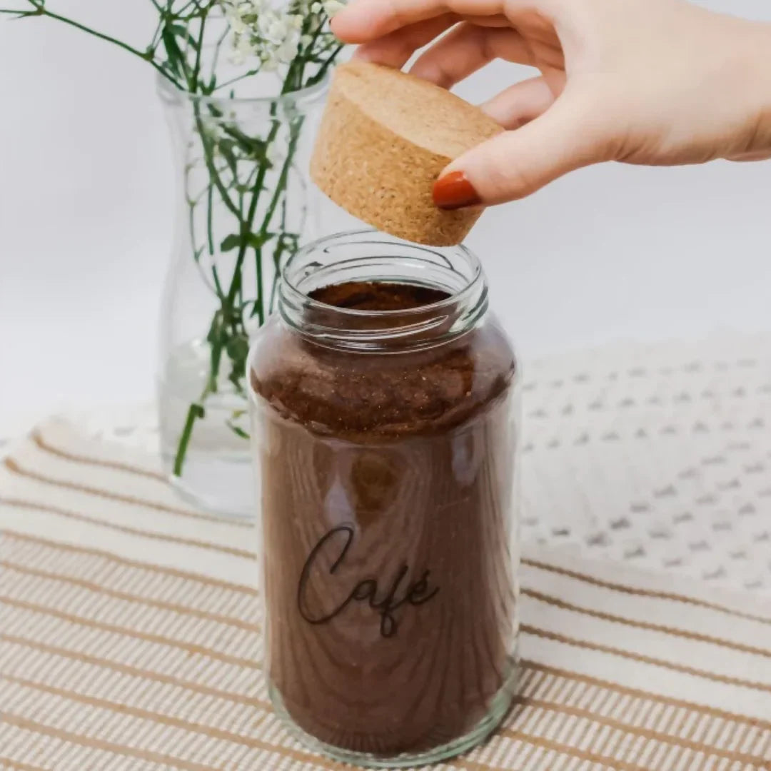 3 Potes de Vidro 810ml com Tampa de Rolha e Adesivos para Café, Açúcar e Biscoitos - Decorelle