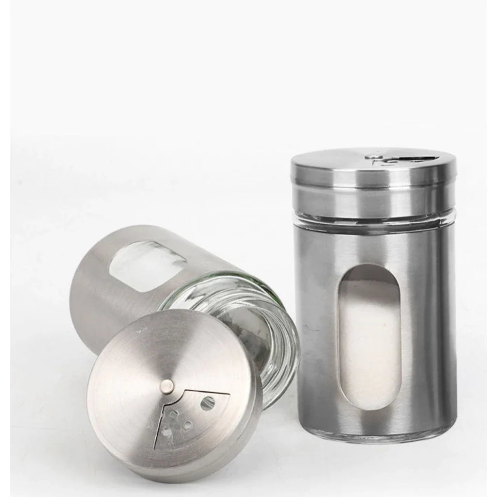 Kit 6 Porta Condimentos em Aço Inox e Vidro - Decorelle