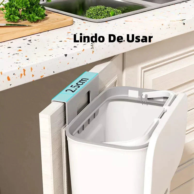 Lixeira Suspensa 9L com Tampa e Suporte – Para Cozinha e Banheiro - Decorelle