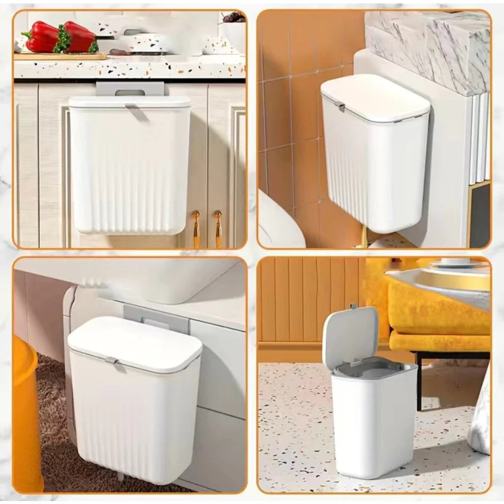 Lixeira Suspensa 9L com Tampa e Suporte – Para Cozinha e Banheiro - Decorelle