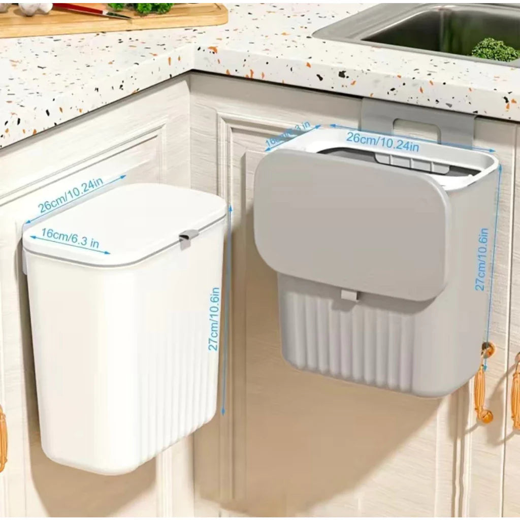 Lixeira Suspensa 9L com Tampa e Suporte – Para Cozinha e Banheiro - Decorelle