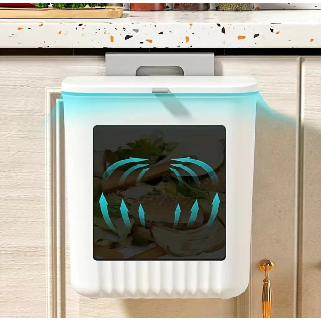 Lixeira Suspensa 9L com Tampa e Suporte – Para Cozinha e Banheiro - Decorelle