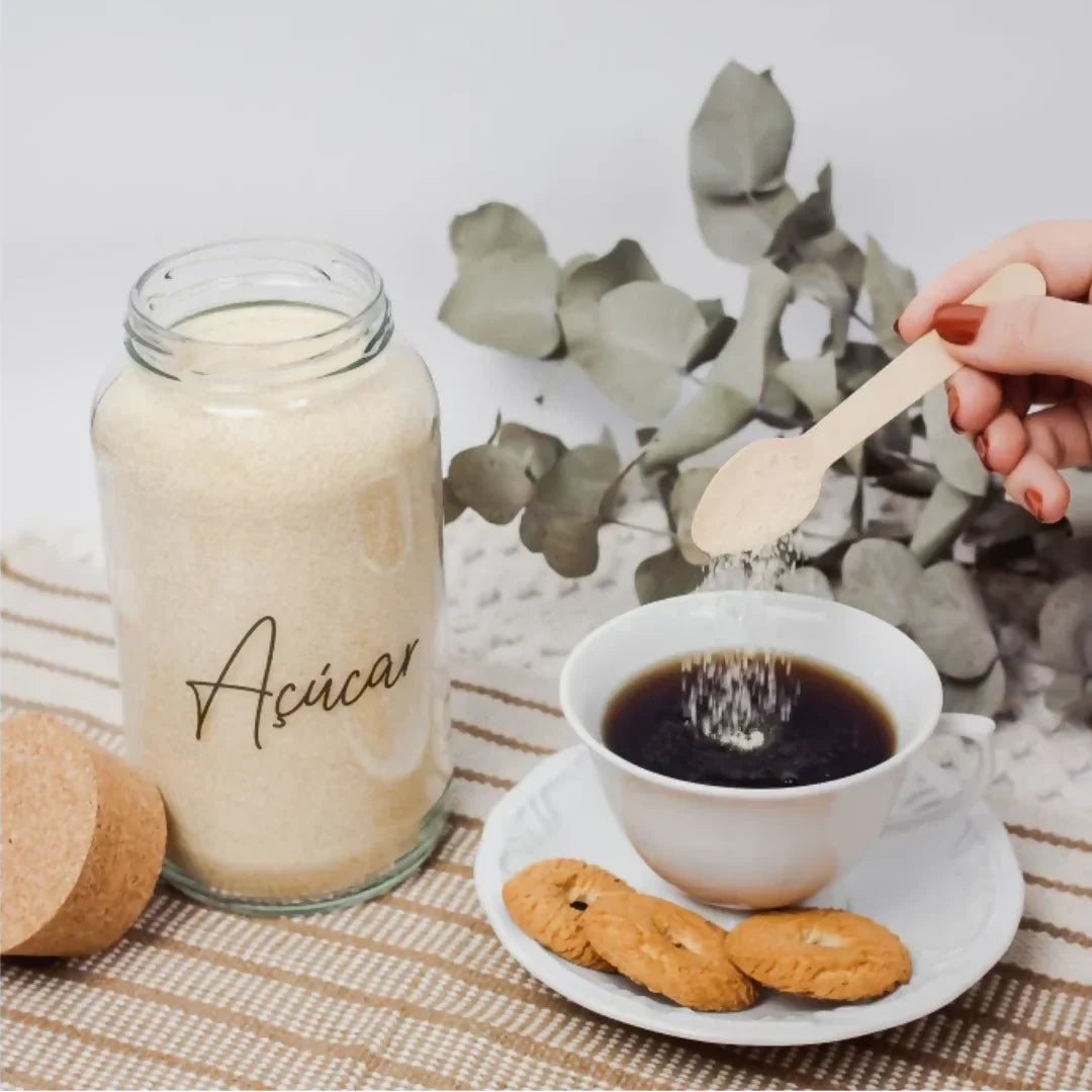 3 Potes de Vidro 810ml com Tampa de Rolha e Adesivos para Café, Açúcar e Biscoitos - Decorelle