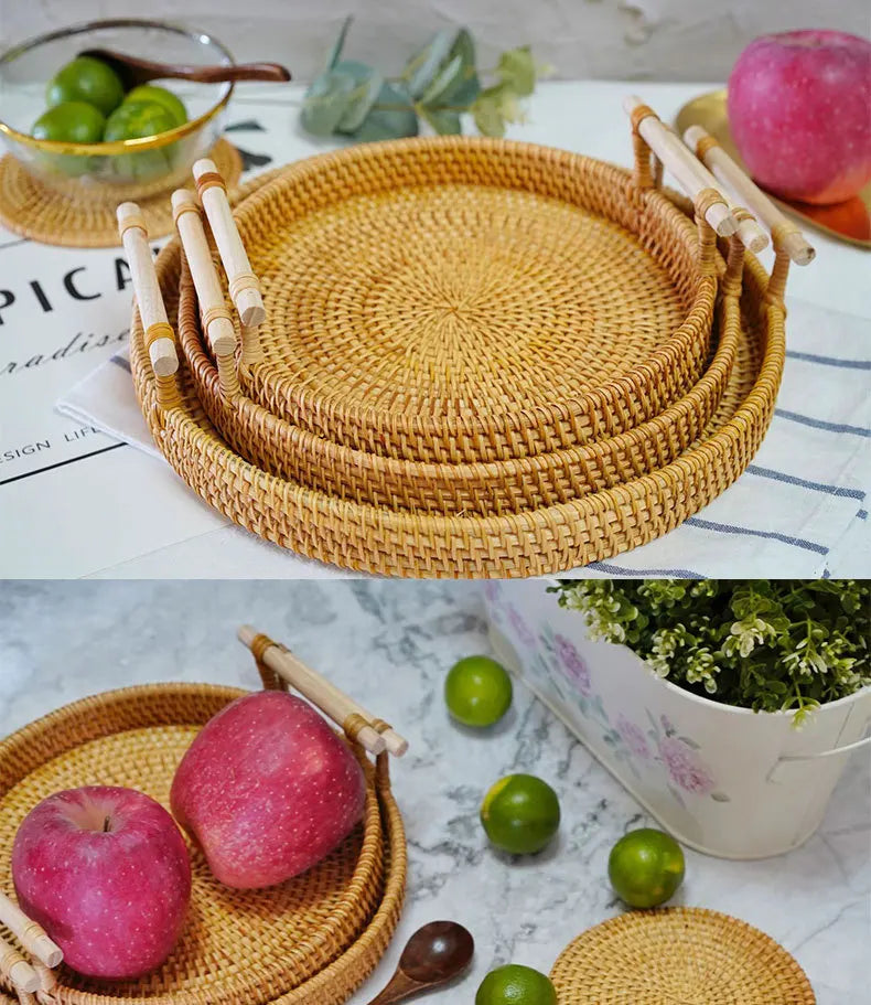 Bandeja Redonda de Rattan Elegance Decorelle