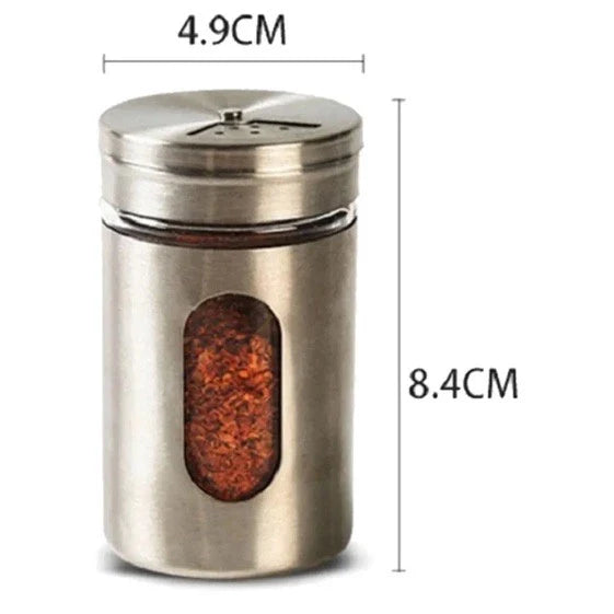 Kit 6 Porta Condimentos em Aço Inox e Vidro - Decorelle
