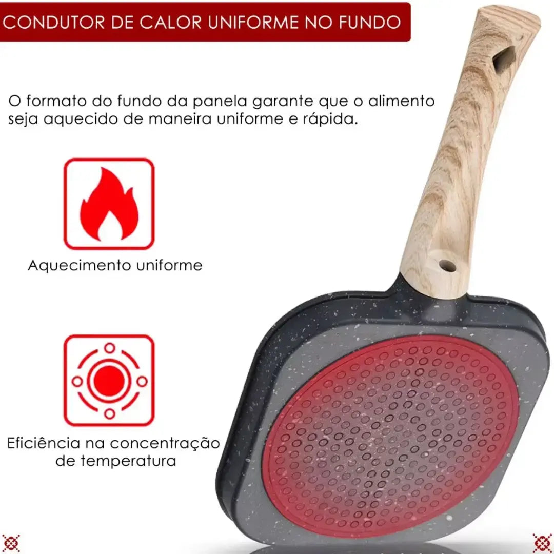Frigideira Multifuncional 4 em 1 Antiaderente com Alça de Madeira - Decorelle
