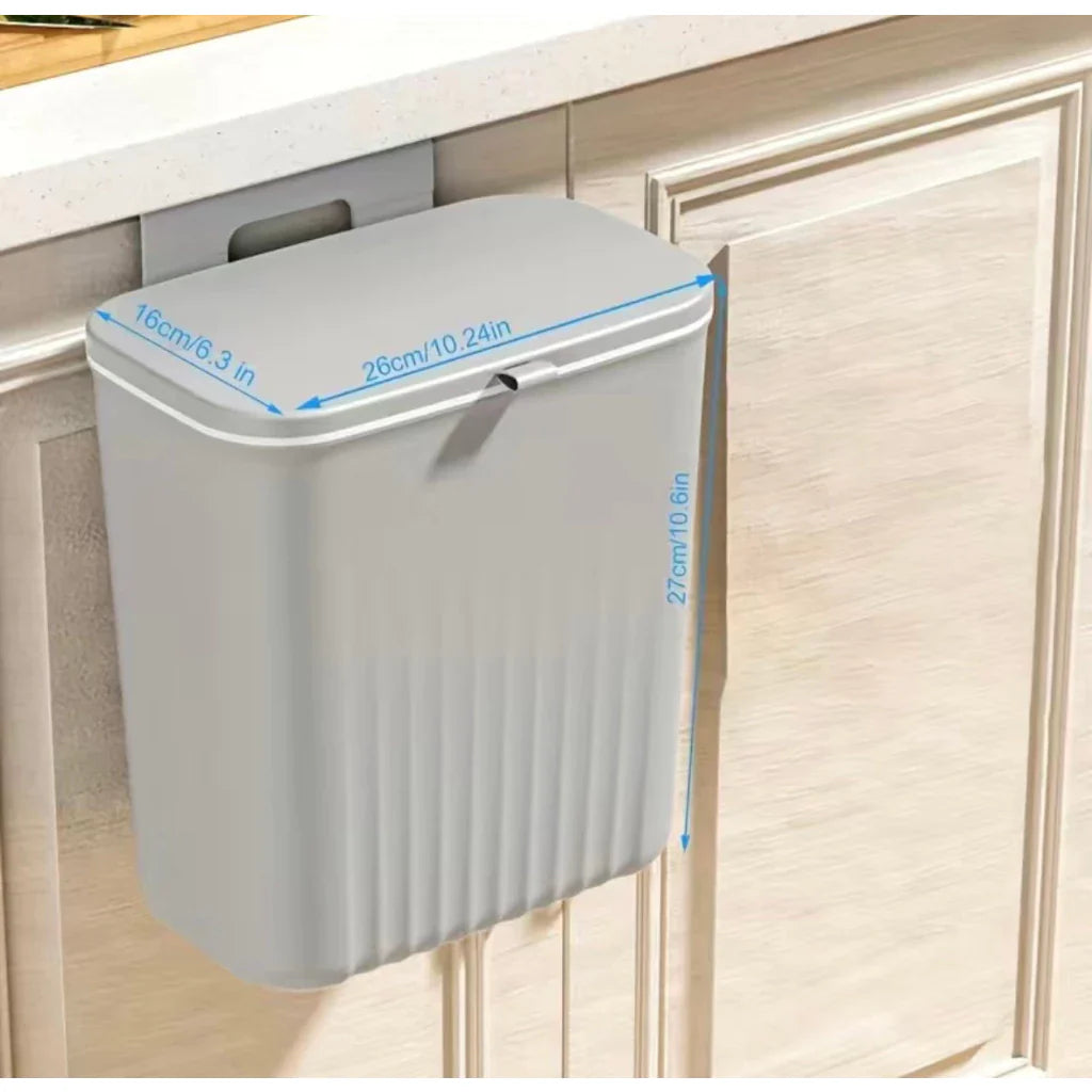 Lixeira Suspensa 9L com Tampa e Suporte – Para Cozinha e Banheiro - Decorelle