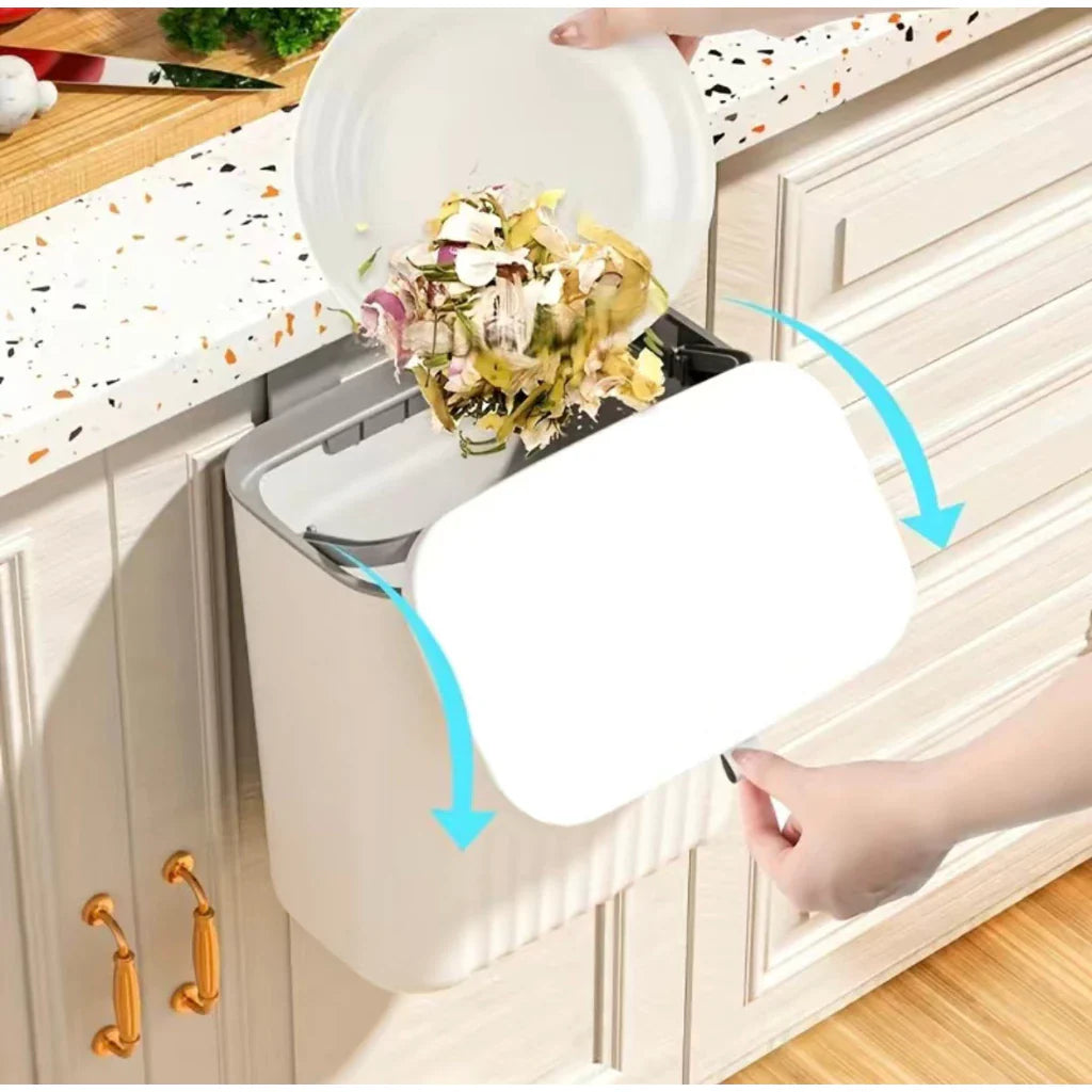 Lixeira Suspensa 9L com Tampa e Suporte – Para Cozinha e Banheiro - Decorelle