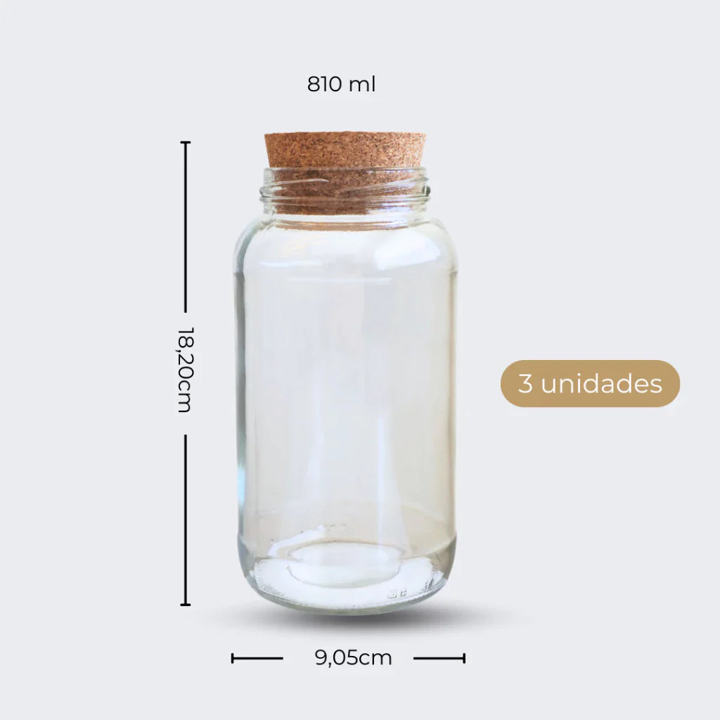 3 Potes de Vidro 810ml com Tampa de Rolha e Adesivos para Café, Açúcar e Biscoitos - Decorelle