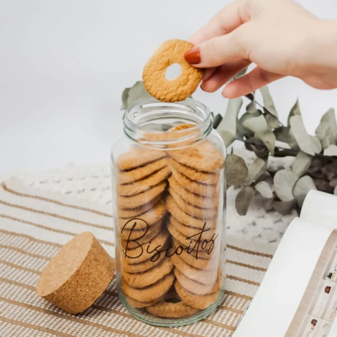 3 Potes de Vidro 810ml com Tampa de Rolha e Adesivos para Café, Açúcar e Biscoitos - Decorelle